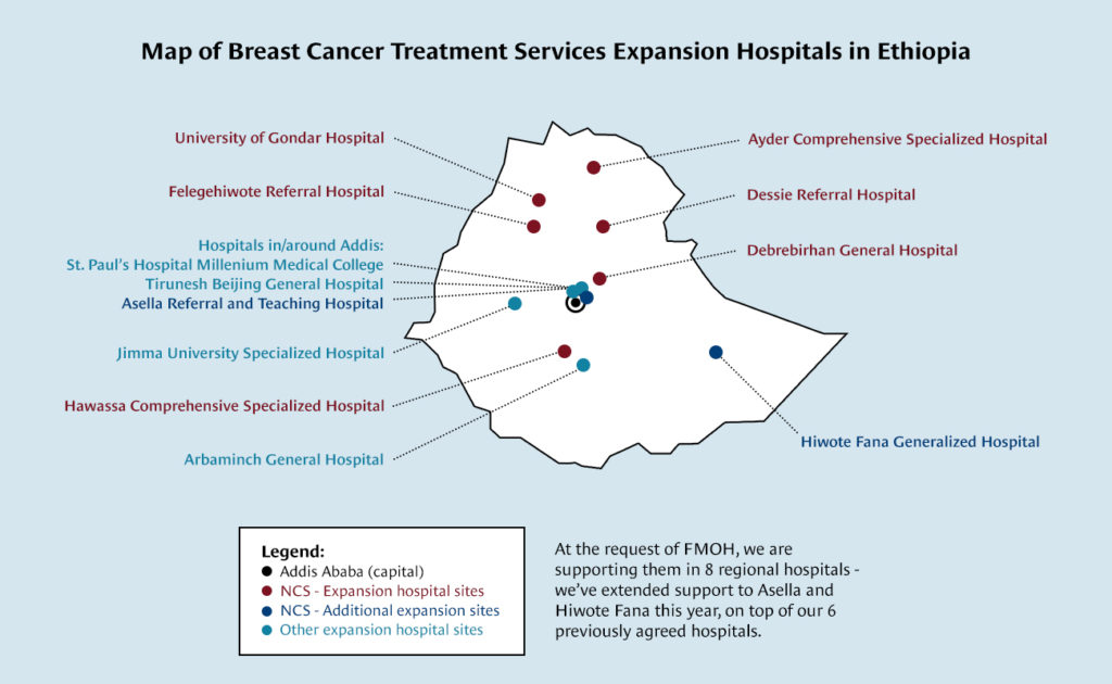 Map showing hospital expansion in Ethiopia.